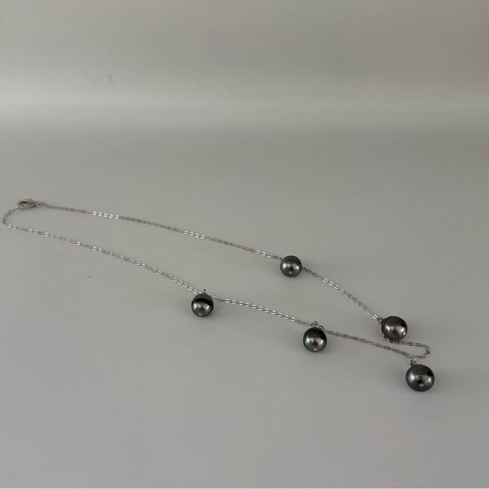 9-10MM Cultured Tahitian Pearl Oval Link Sterling Silver 18